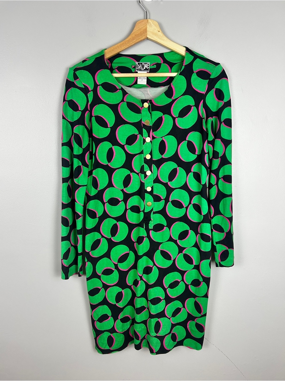 DIANE von FURSTENBERG Alame Printed Shift Dress 100%‎ Silk Size 4 Mod Bold Green